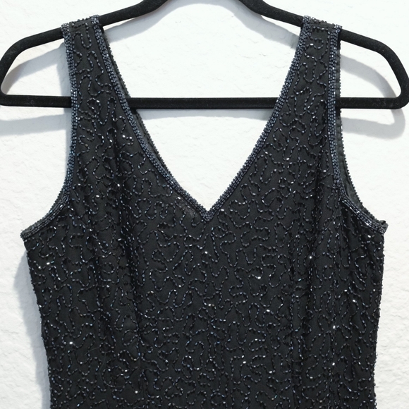 Vintage 80s JMD New York Beaded Black Cocktail Dress, Size PM - Picture 4 of 8
